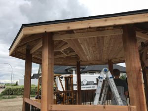 Gazebo construction in process image, showing how the cieling panels are placed.
